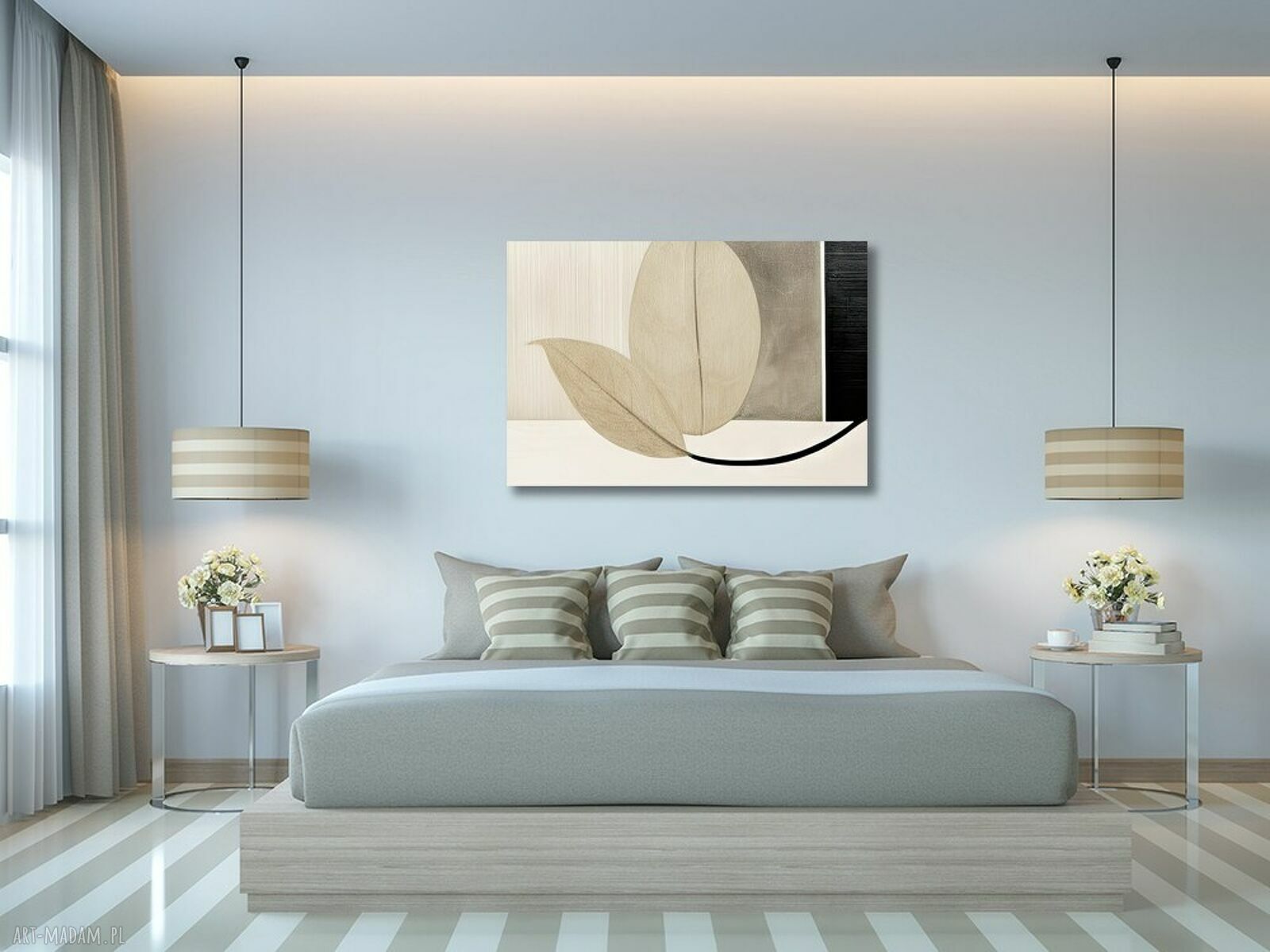 Obraz na płótnie Liście 26 w beżu i drewnie 120x80 - gotowy do powieszenia