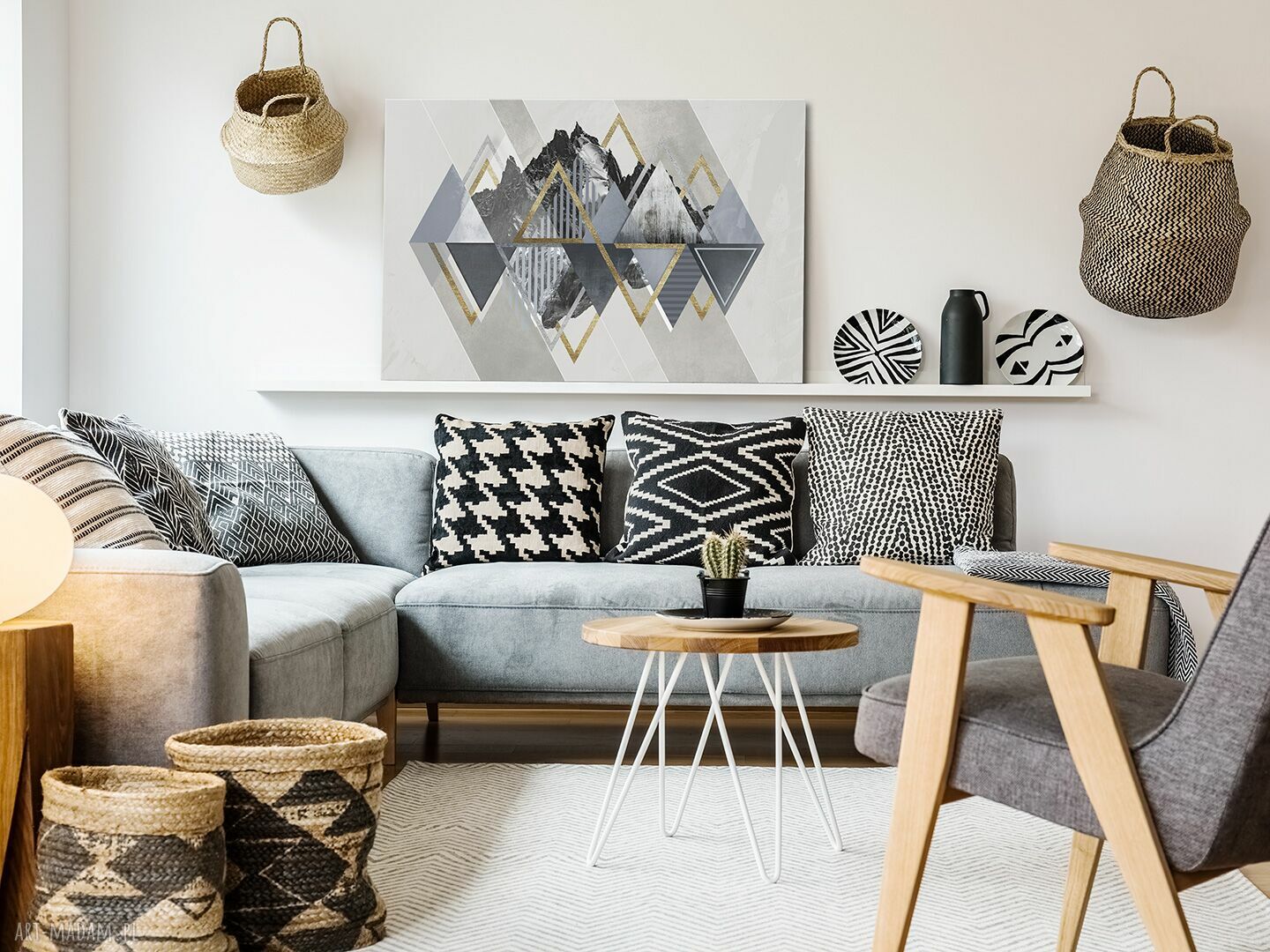 Złote Góry Skandynawskie - geometryczny obraz na płótnie 120x80 cm