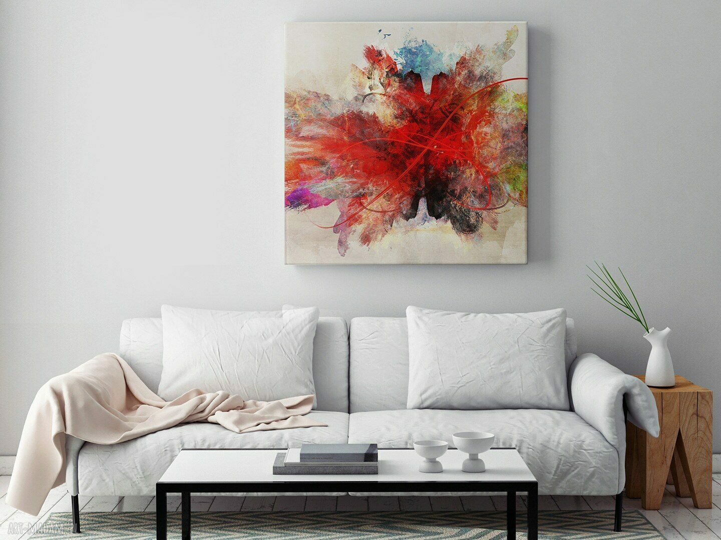 Obraz na płótnie - ABSTRAKCJA CZERWONY - W KWADRACIE - 80x80 cm (74802)
