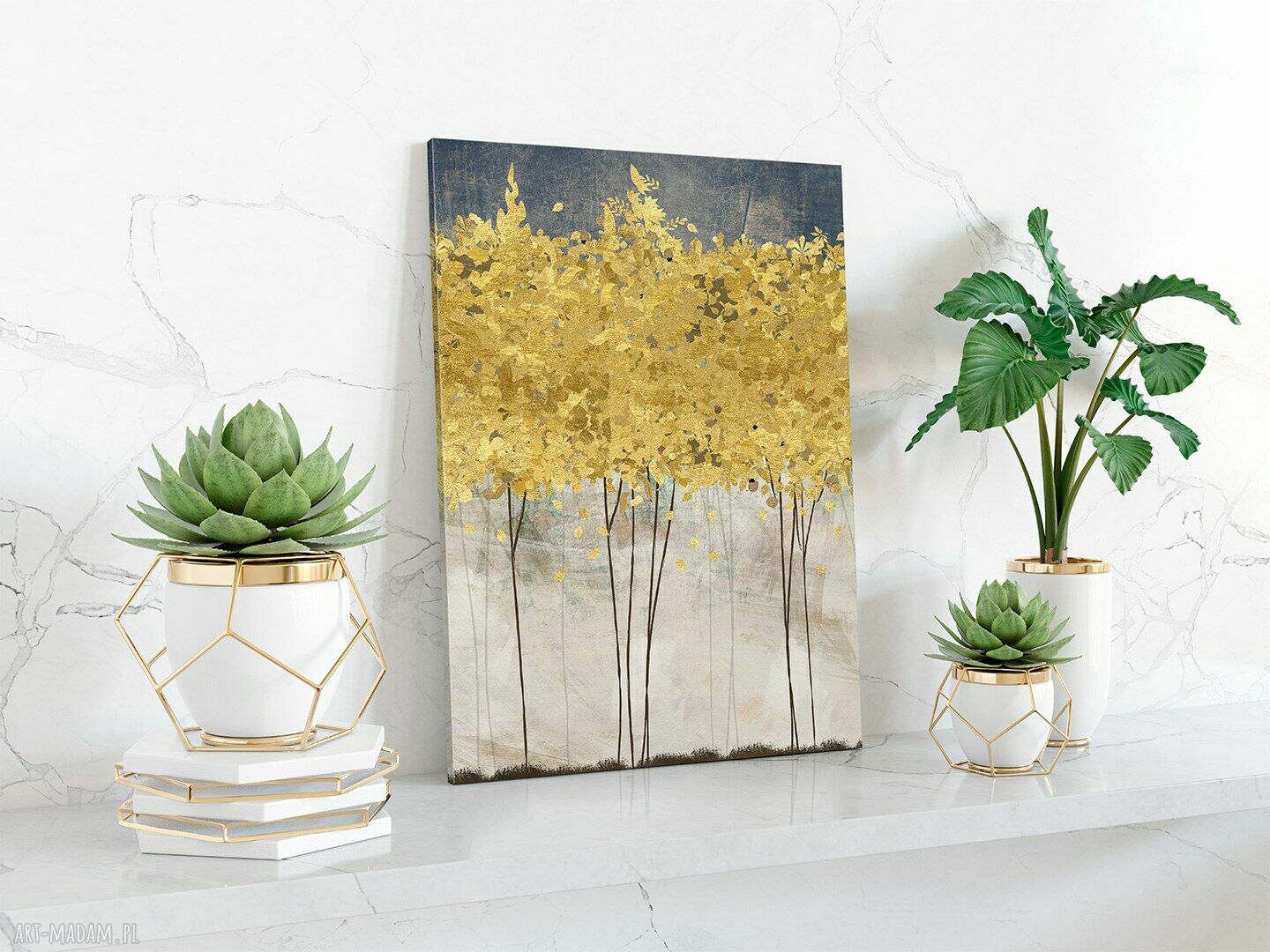 Złote drzewa na płótnie w pionie 50x70 cm (77103)