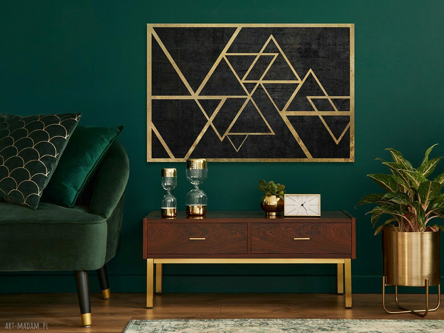Obraz na płótnie Trójkąty Złoto Art-Deco 120x80 cm