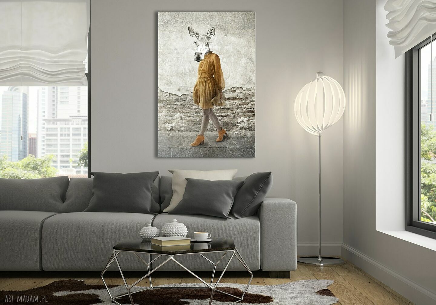 Obraz na płótnie Tymczasem nad Biebrzą - Pan Łoś i Pani Klępa w miodowej sukience 80x120 cm