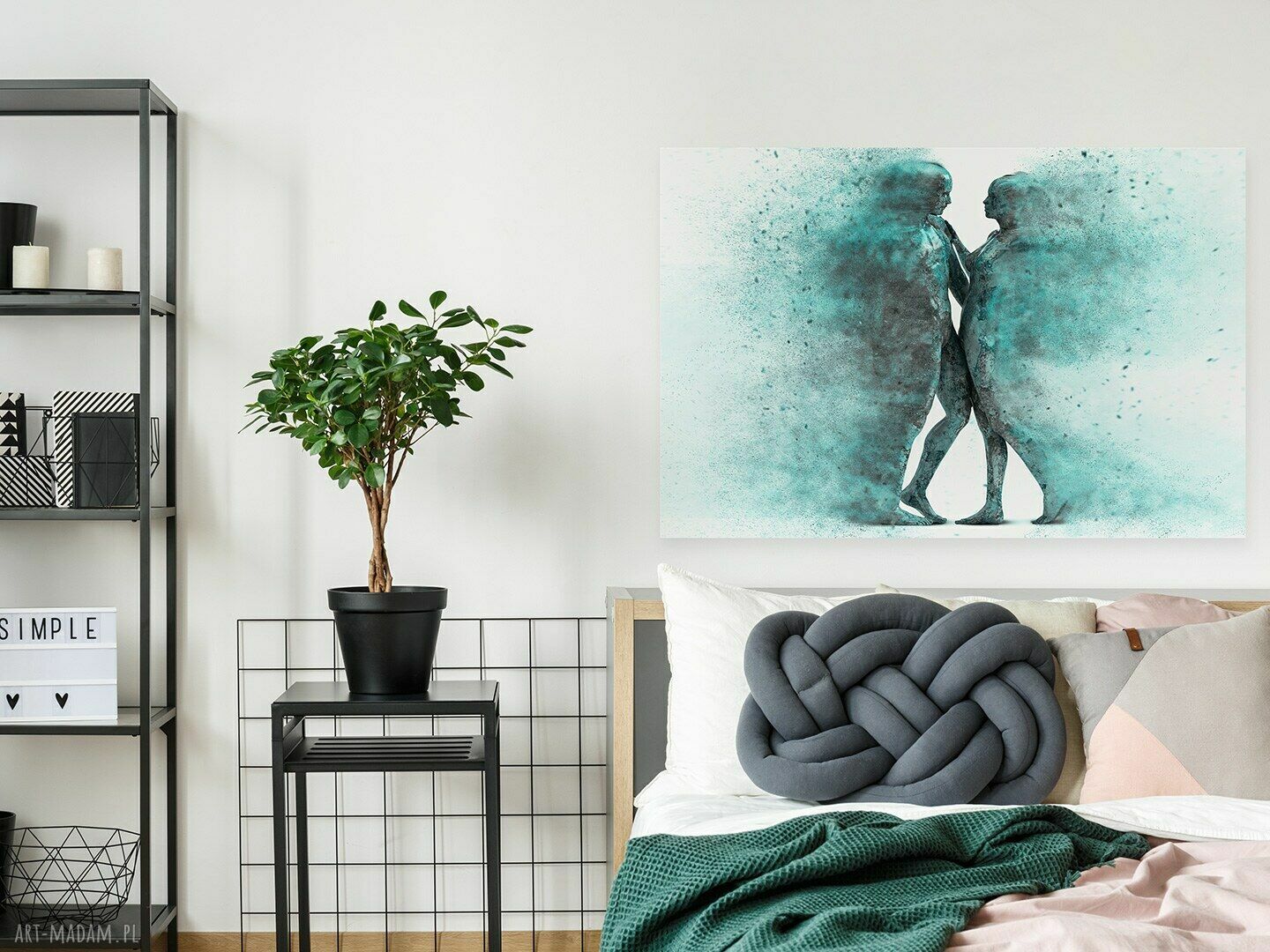 Obraz na płótnie Para sylwetki - turkusowe cienie 120x80 cm