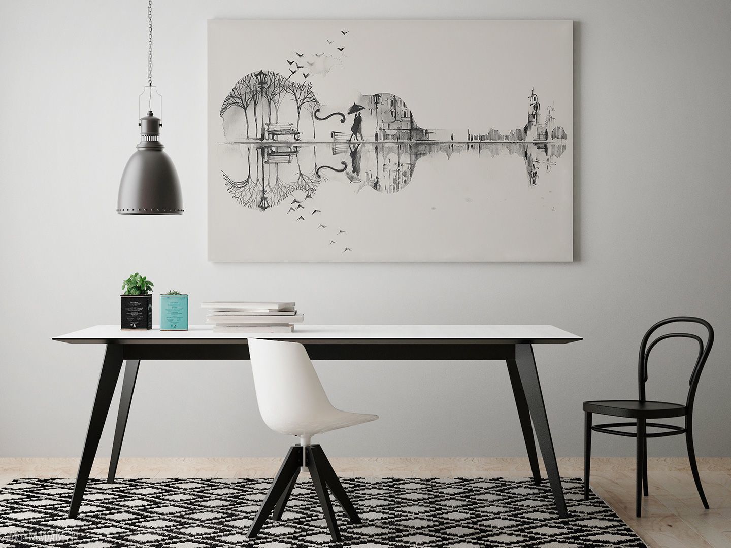 Obraz na płótnie Gitara Para Czarno-Biały 120x80 cm (62702)