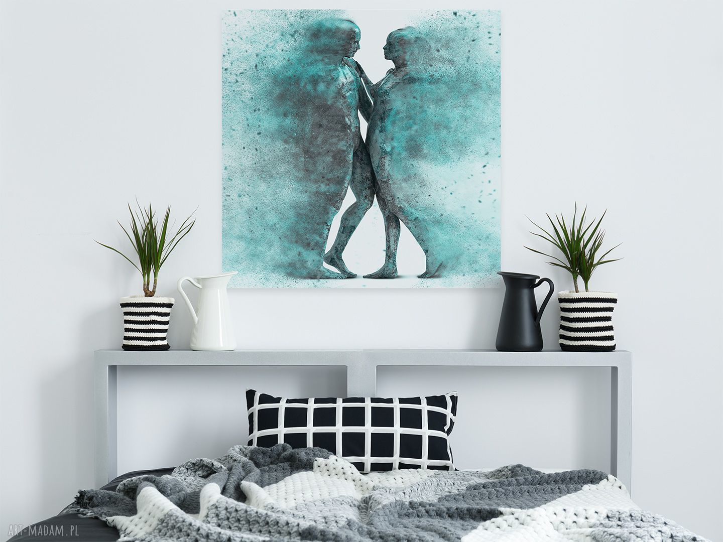 Obraz na płótnie Para sylwetki - turkusowy w kwadracie 80x80 cm