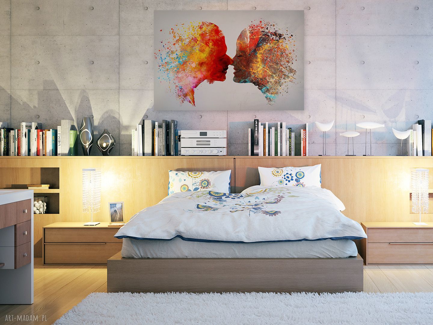 Obraz na płótnie "Pocałunek Para" - kolorowy romantyczny akcent 120x80 cm