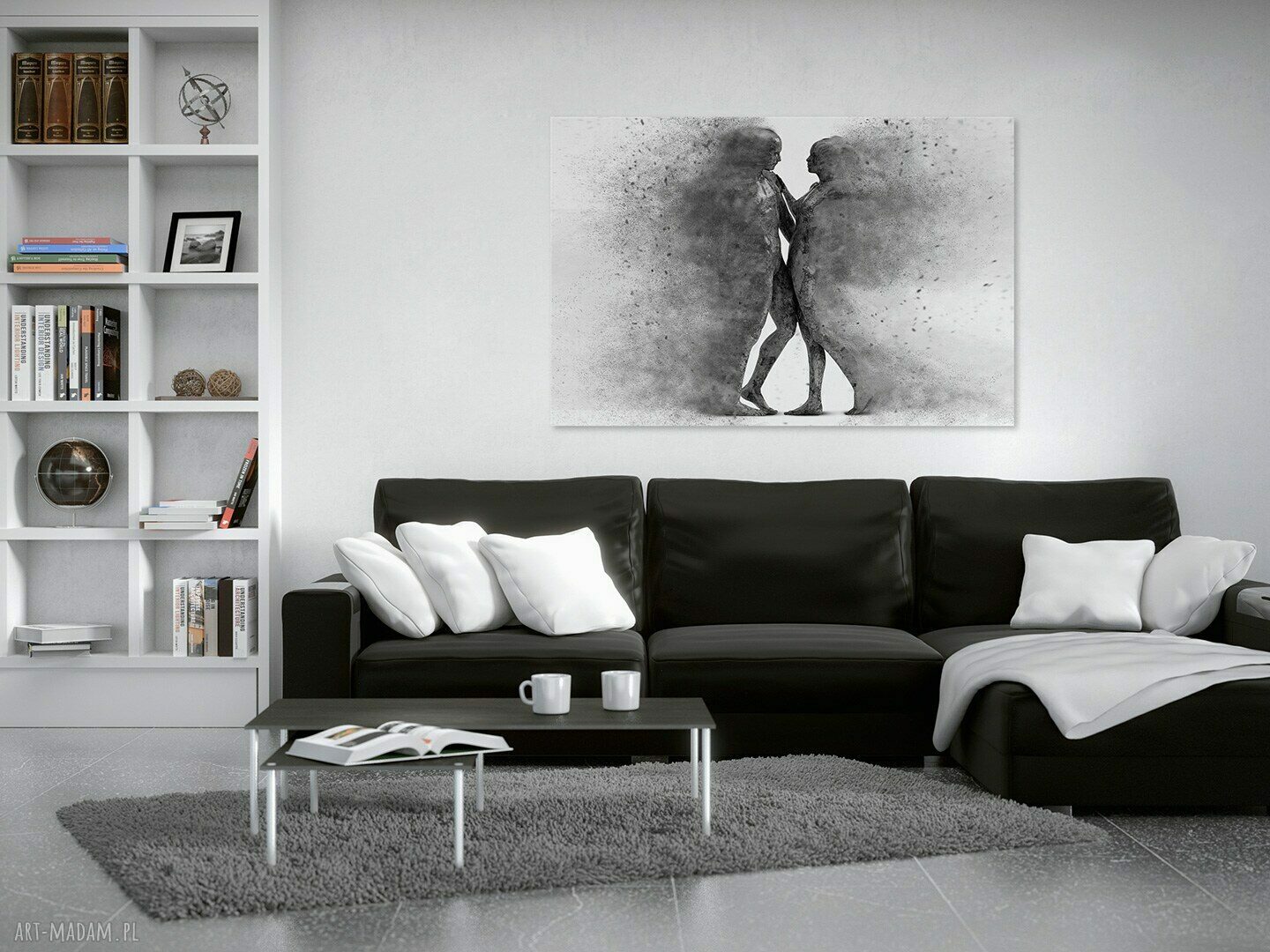 Obraz na płótnie - para sylwetek czarno-biały 100x70 cm (38404)