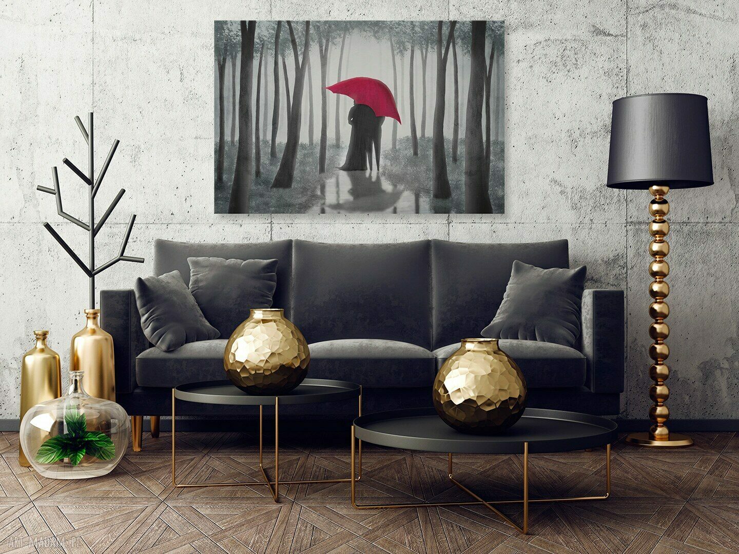 Obraz na płótnie - PARASOL CZERWONY MIŁOŚĆ LAS ROMANTYCZNY - 120x80 cm (88101)