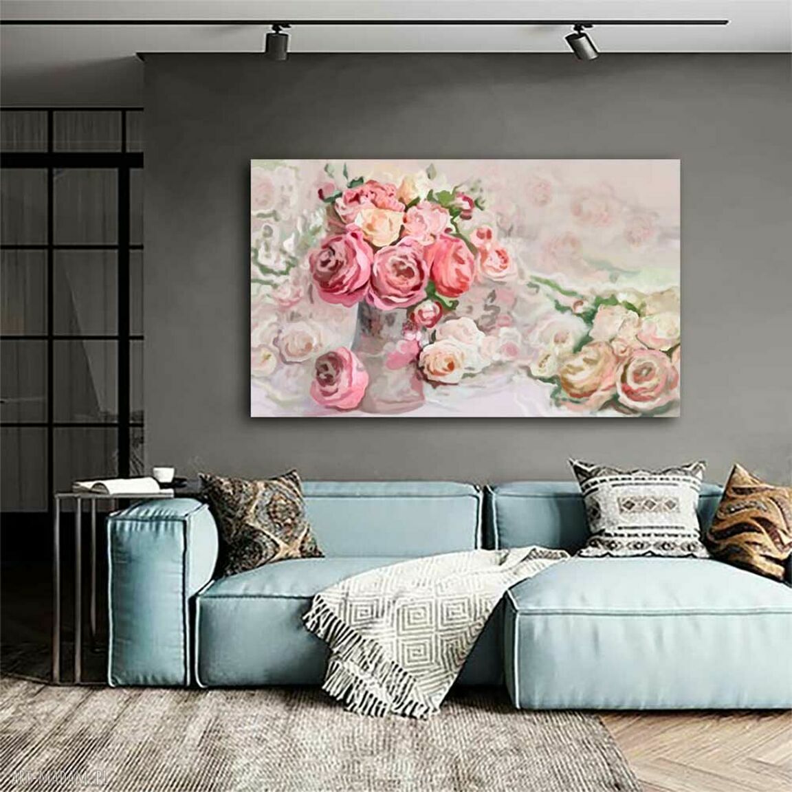 Pastelowy obraz na płótnie 100x60 - róże i piwonie w stylu glamour