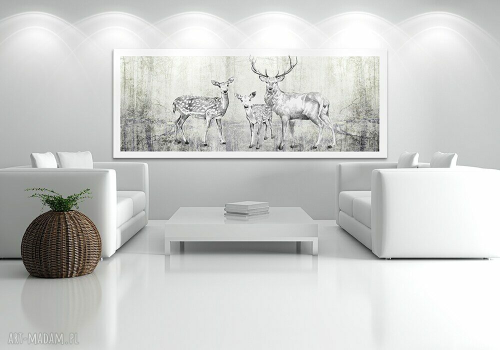 Obraz na płótnie 150x60 cm Rodzina Jeleni - nowoczesny pejzaż do salonu i sypialni