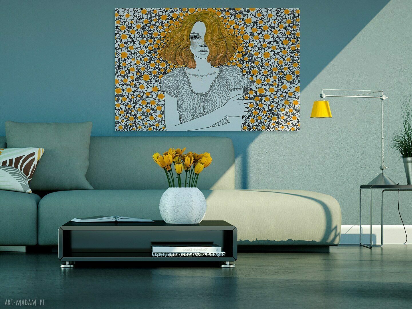 Obraz na płótnie - DZIEWCZYNA PORTRET KWIATY - 120x80 cm (90101)