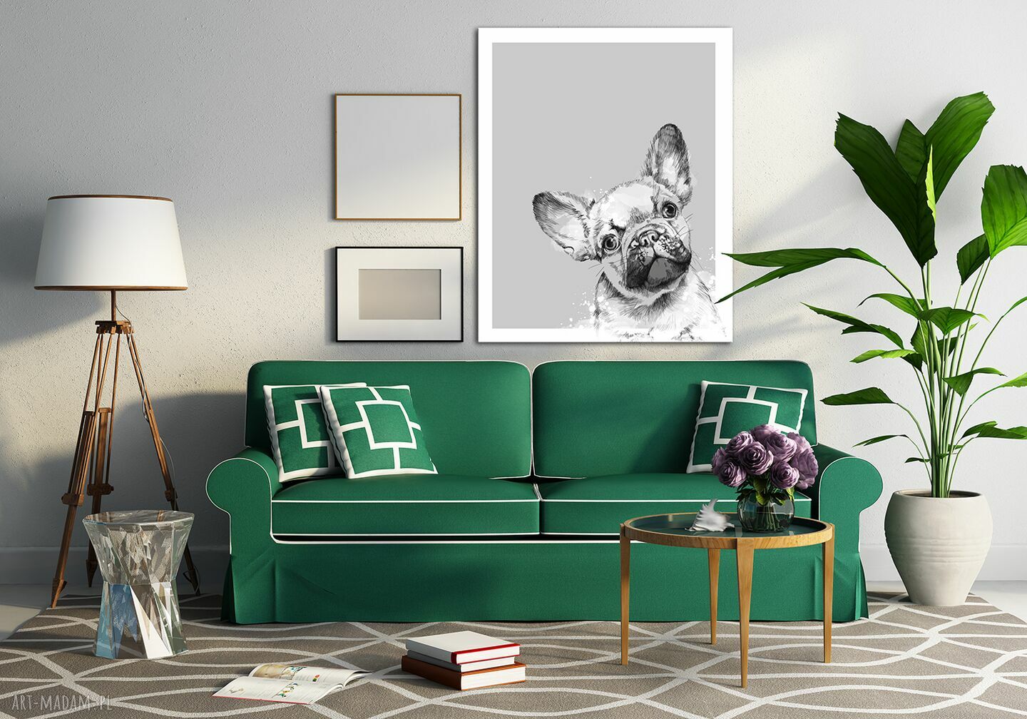 Kolorowy obraz na płótnie z Małym Buldożkiem Francuskim 80x100 cm