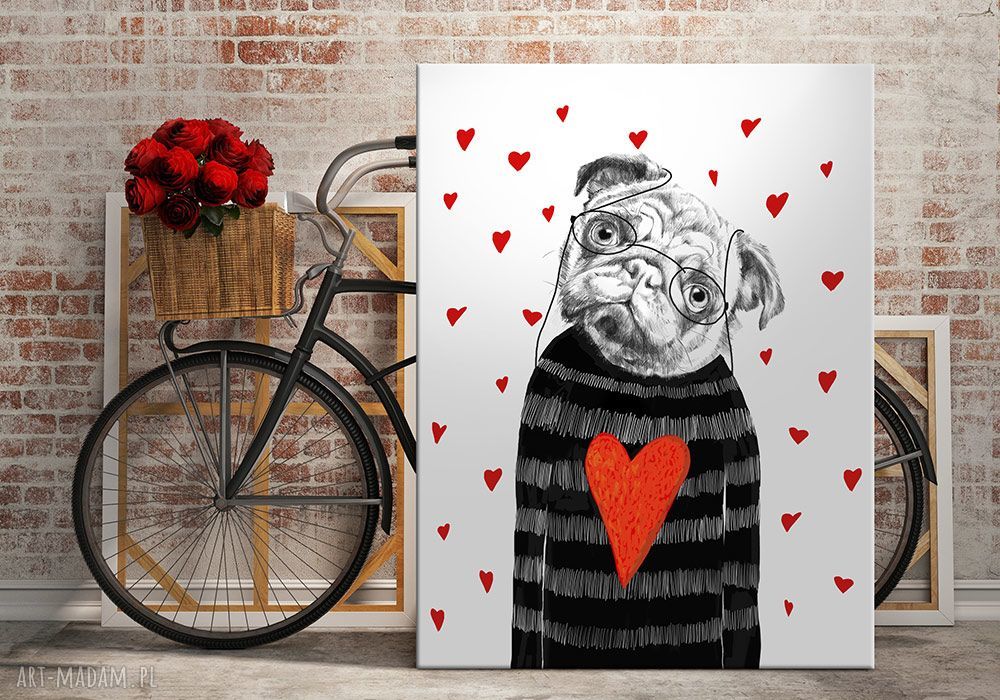 Obraz na płótnie 60x80 cm - pies mops, wysyłka w 24h