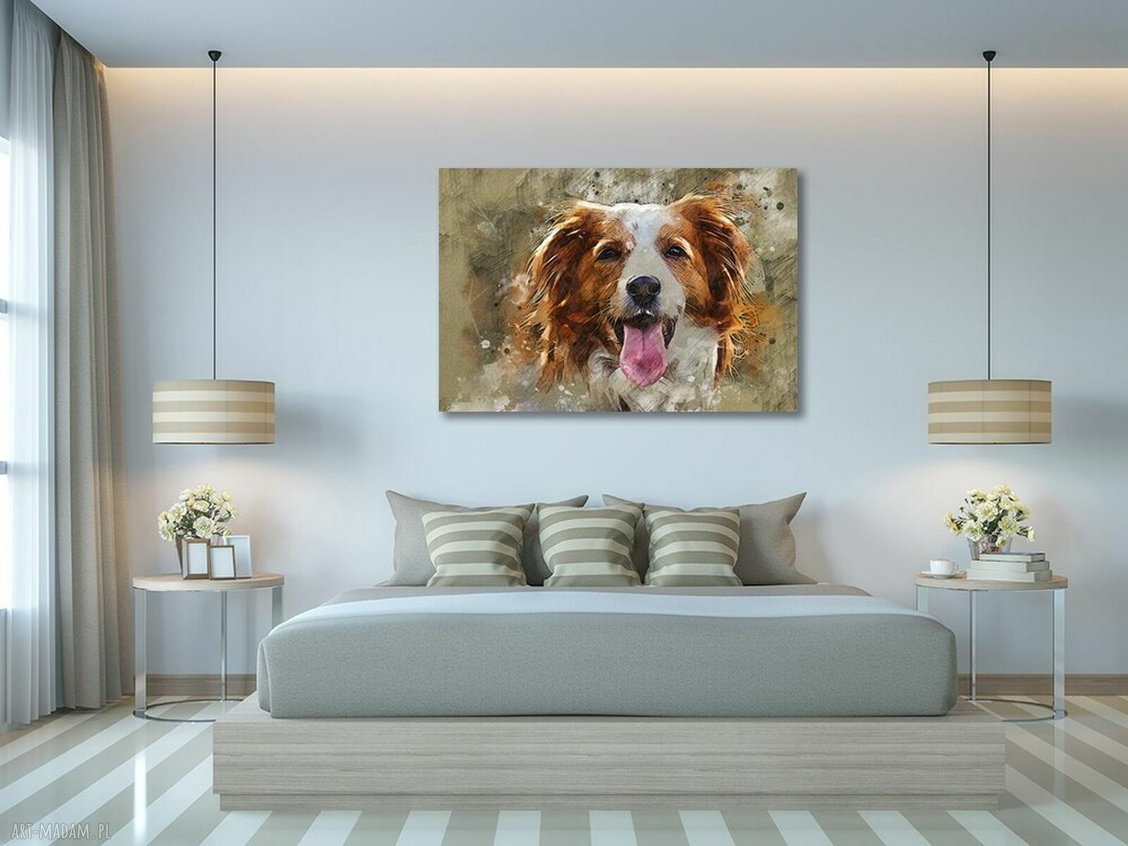 Obraz na płótnie z portretem psa - szkic akwarelowy 120x80 cm