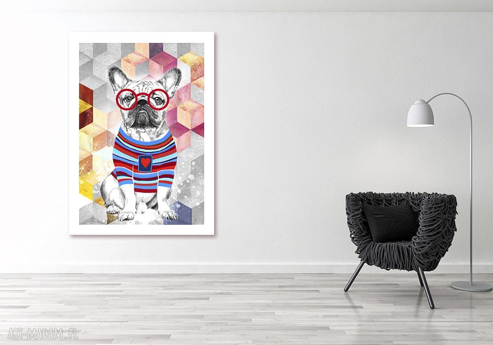 Obraz na płótnie 50x70 Buldog Francuski - wysyłka w 24h, hipster okulary
