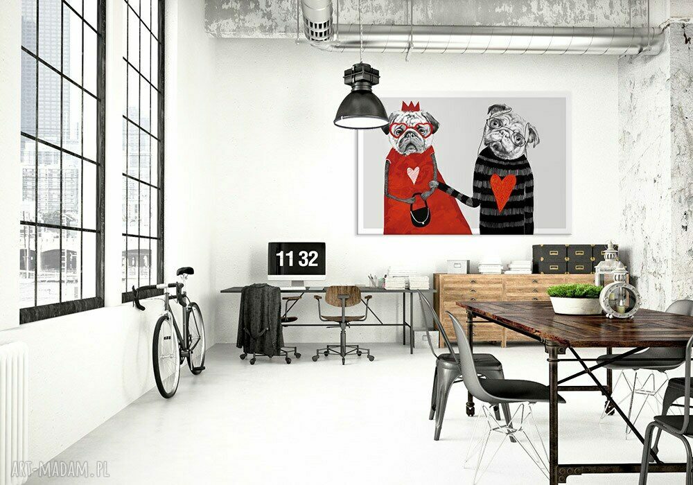 Obraz na płótnie 120x80cm Mopsy Love - serca