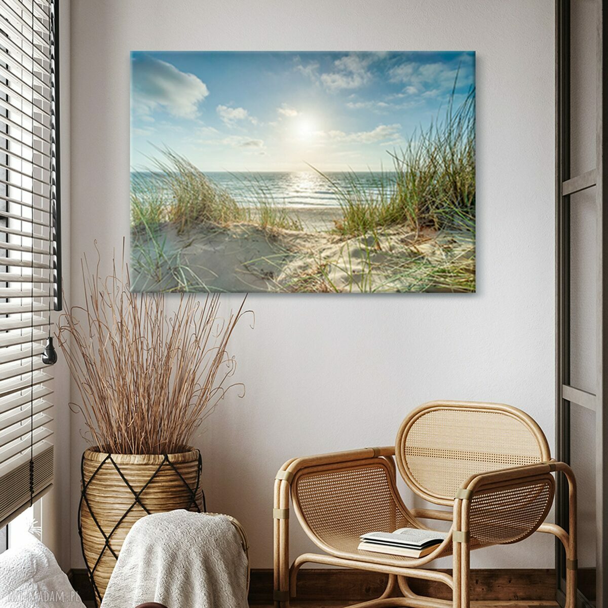 Plaża i morze w stylu Hampton - obraz na płótnie 100x70 cm
