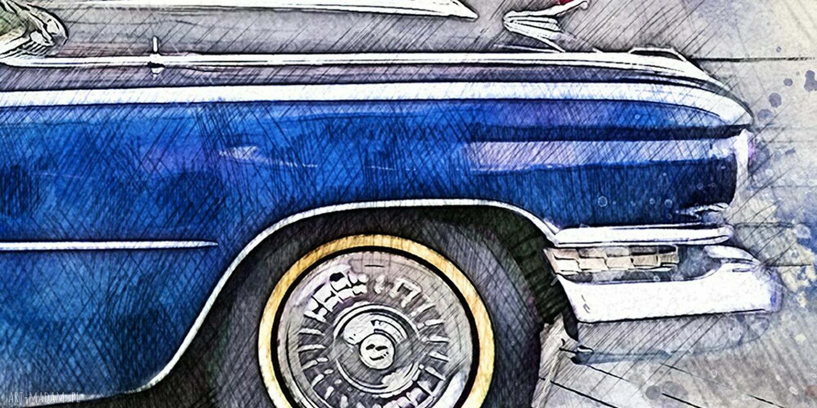 Obraz na płótnie retro auto - klasyczny samochód w stylu akwareli 120x80 cm