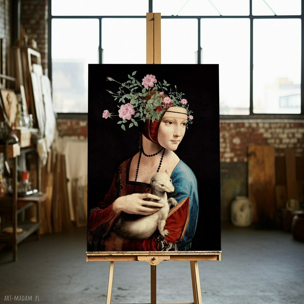 Obraz na płótnie Dama z łasiczką 80x120 cm - gotowy do zawieszenia