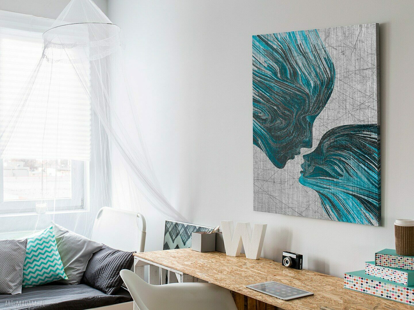 Obraz na płótnie Twarze Pocałunek Turkus 50x70 cm