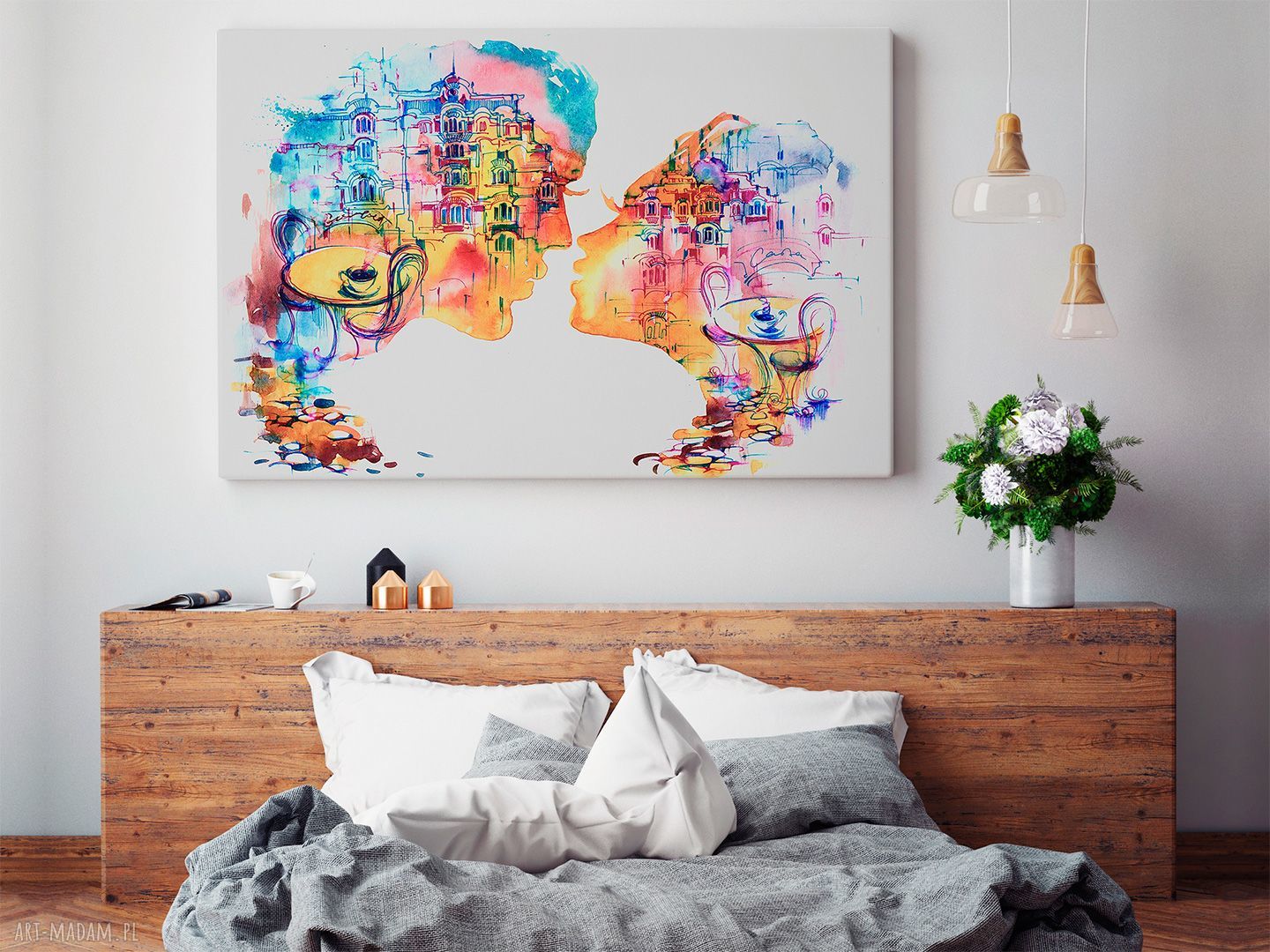Pocałunek Restauracja - kolorowy obraz na płótnie 120x80 cm