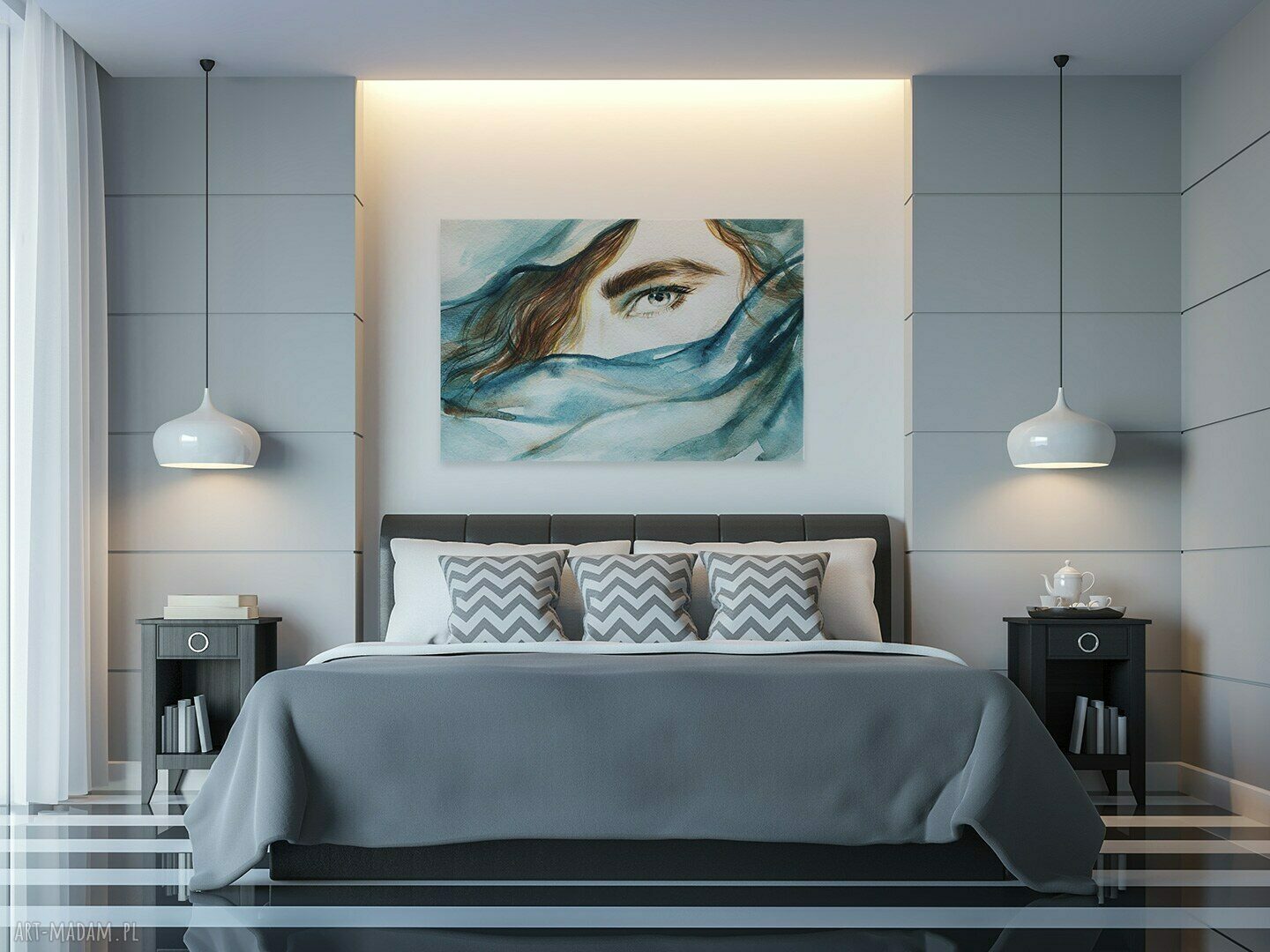 Obraz na płótnie KOBIETA CHUSTA TURKUS 120x80 cm - autorski projekt Vaku dsgn