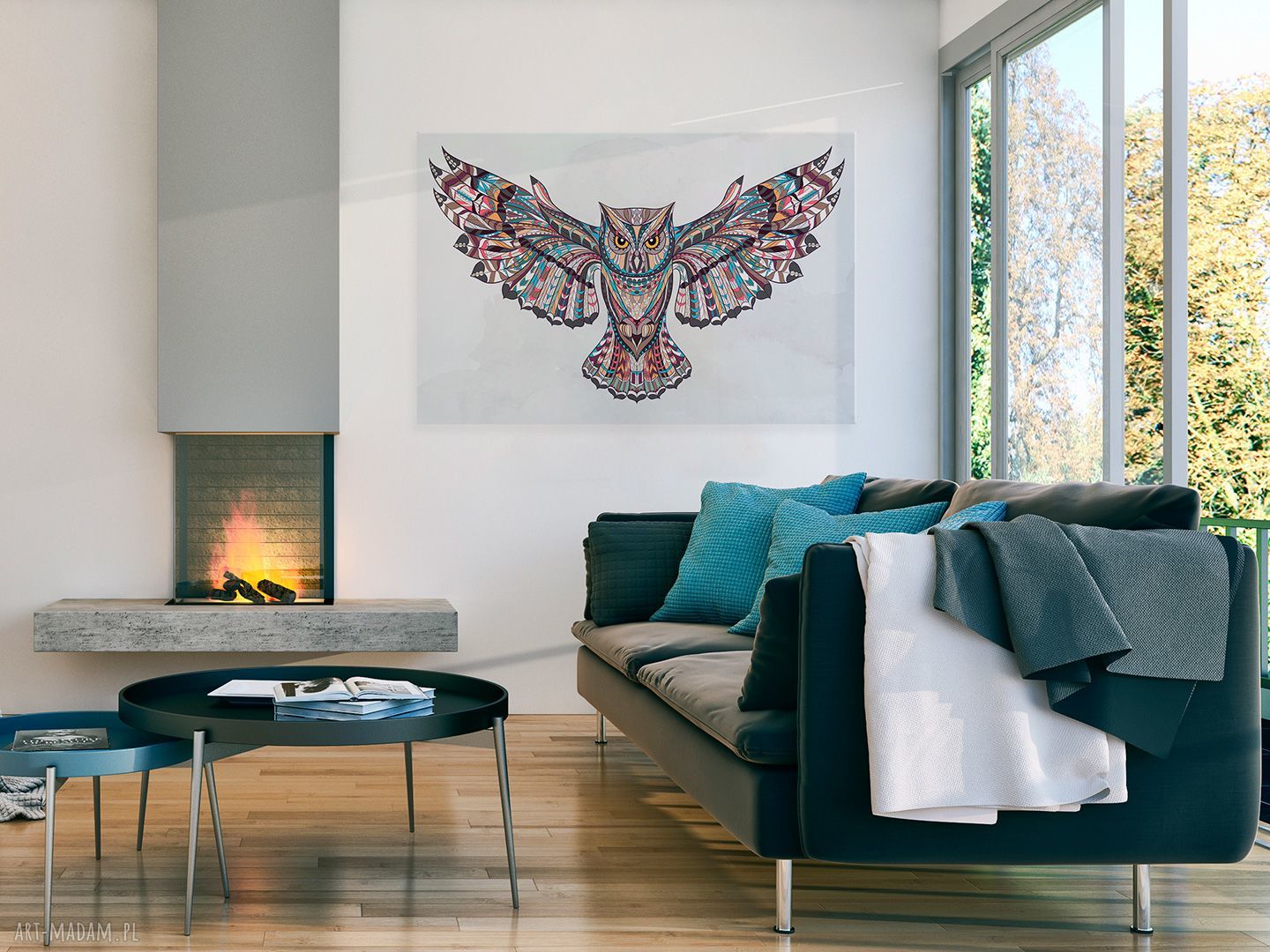 Obraz na płótnie Sowa Boho 120x80 cm (kolorowy)