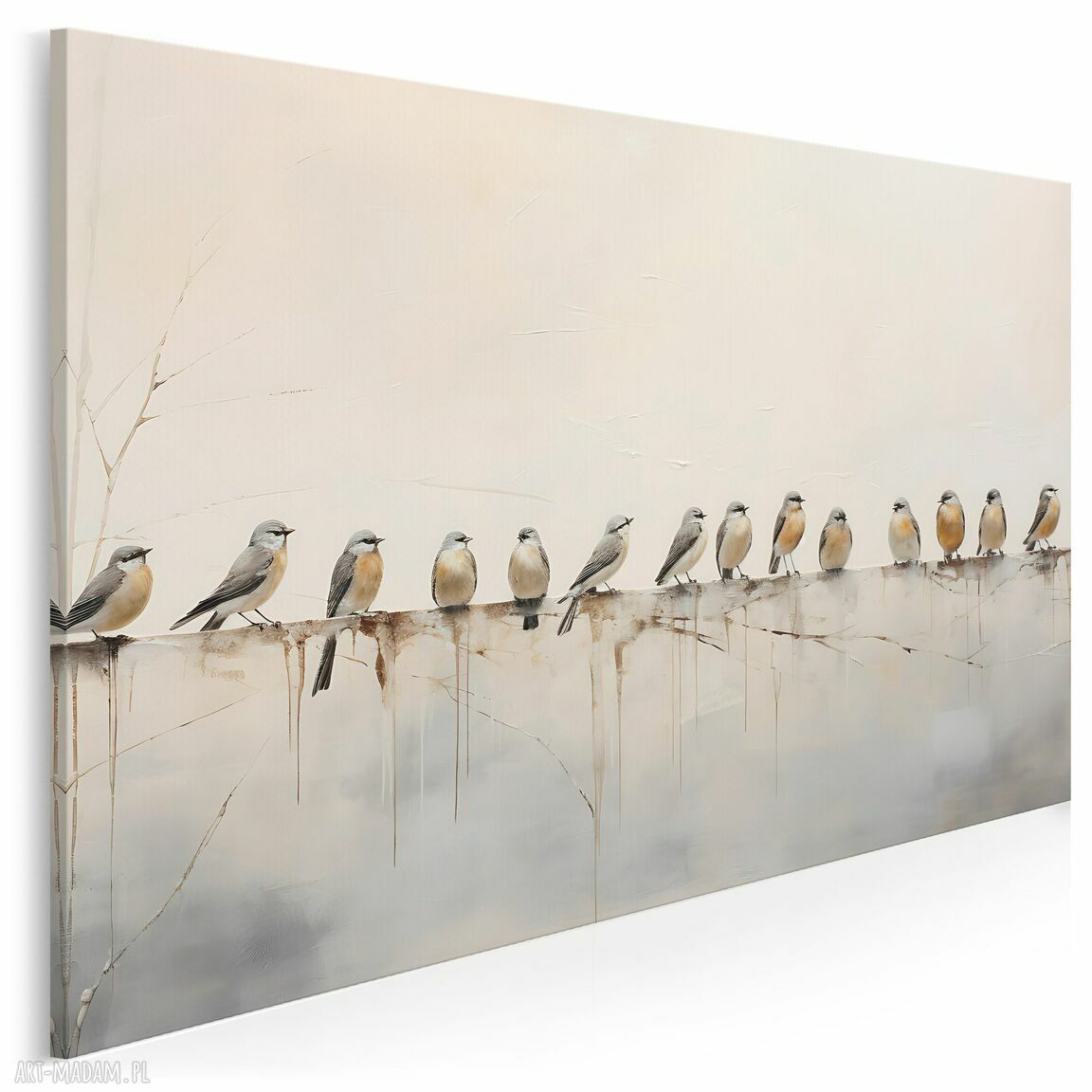 Obraz na płótnie z wróblami na gałęzi - 120x80 cm
