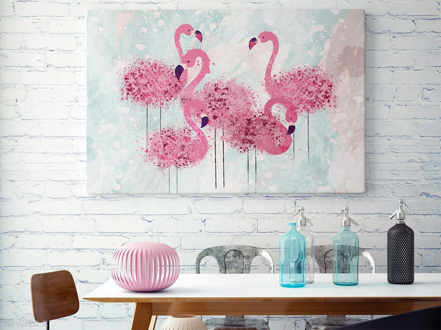Obraz na płótnie - flamingi różowy ptaki - 120x80 cm (80001)