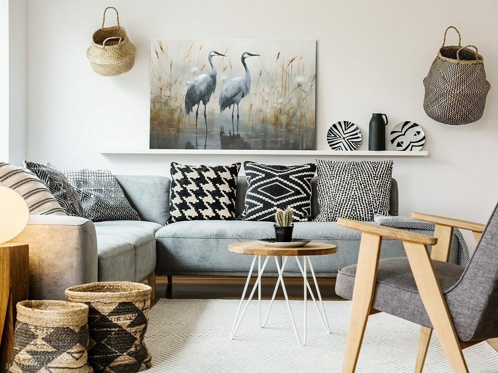 Żurawie i czaple - obraz na płótnie 120x80 cm w orientalnym stylu