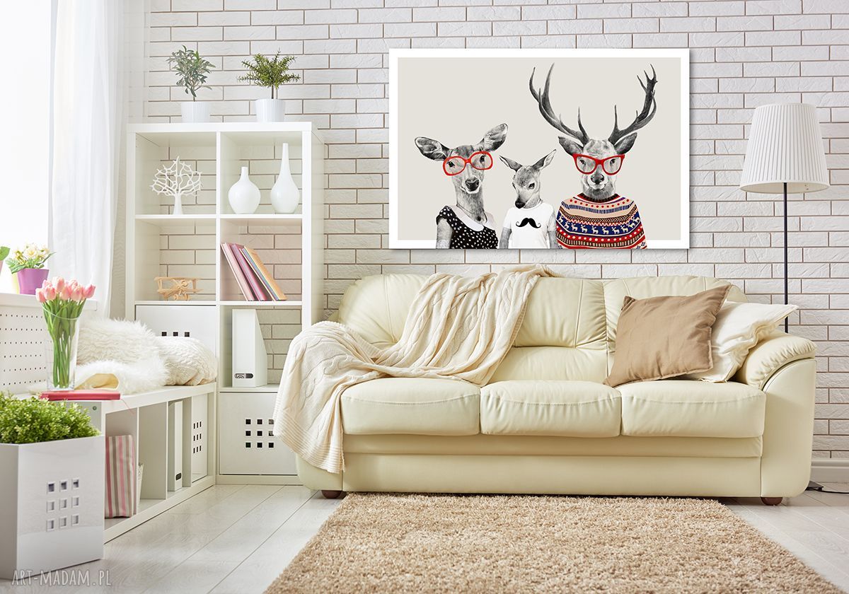 Rodzina jeleni z synem - obraz na płótnie 120x80 cm gotowy do zawieszenia