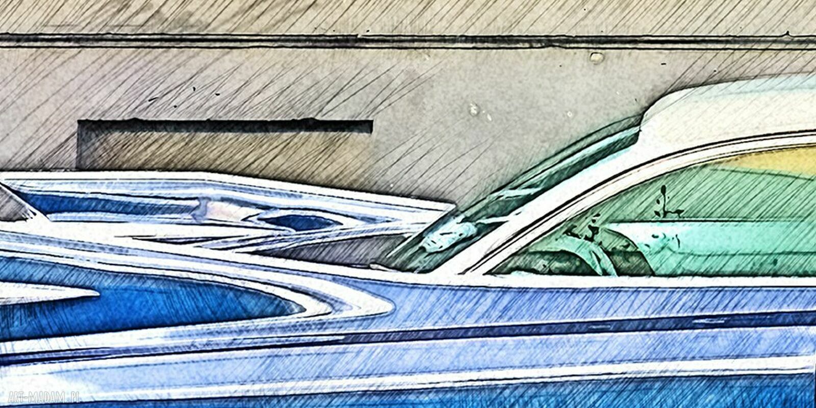 Obraz na płótnie retro auto - klasyczny samochód w stylu akwareli 120x80 cm