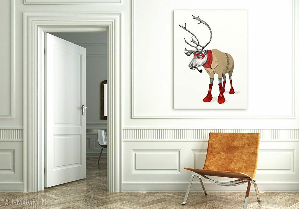 Renifer Hipster na płótnie 70x100 cm - gotowy do powieszenia