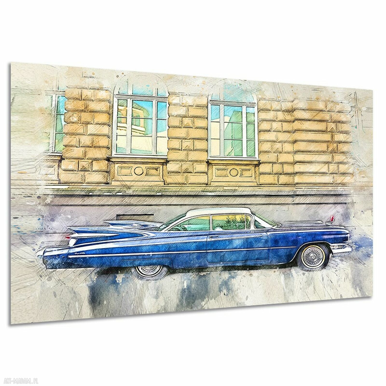 Obraz na płótnie retro auto - klasyczny samochód w stylu akwareli 120x80 cm