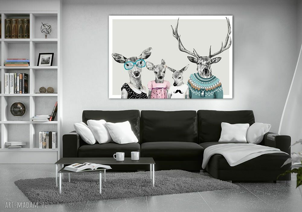Hipsterska rodzina jeleni - obraz na płótnie 120x80 cm, gotowy do powieszenia