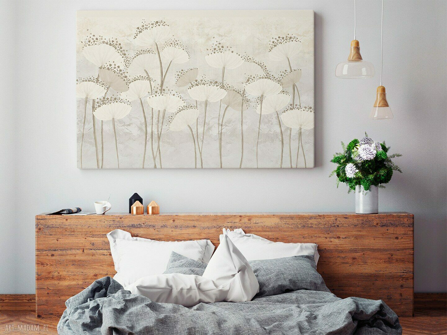 Delikatny obraz na płótnie Dmuchawce Kwiaty Kremowy 120x80 cm