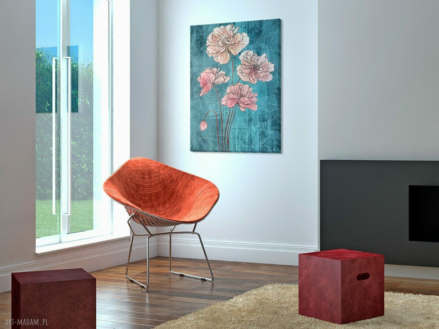 Obraz na płótnie - kwiaty róż turkus - 50x70 cm (05001)