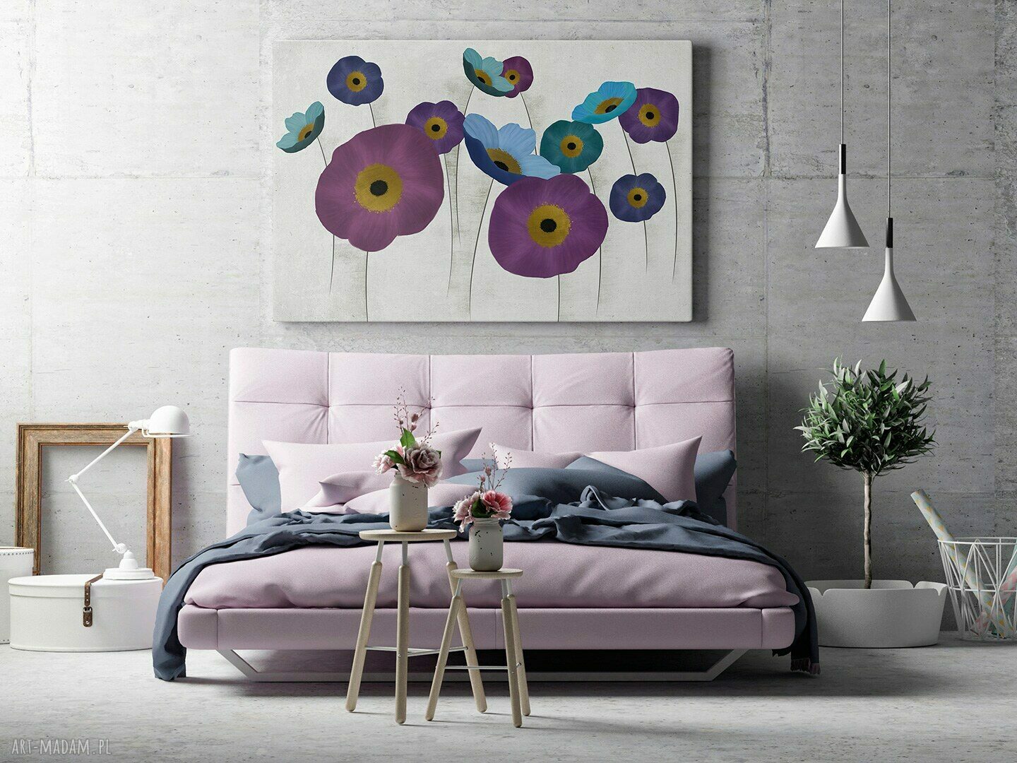 Obraz na płótnie - MAKI KWIATY FIOLET BŁĘKIT - 120x80 cm (86801)