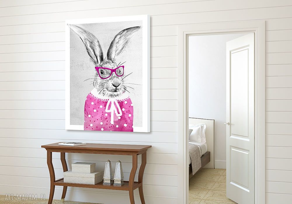 Różowy królik - obraz na płótnie 60x80 cm, gotowy do zawieszenia