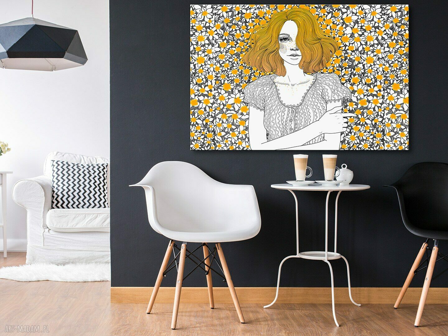 Obraz na płótnie - DZIEWCZYNA PORTRET KWIATY - 120x80 cm (90101)