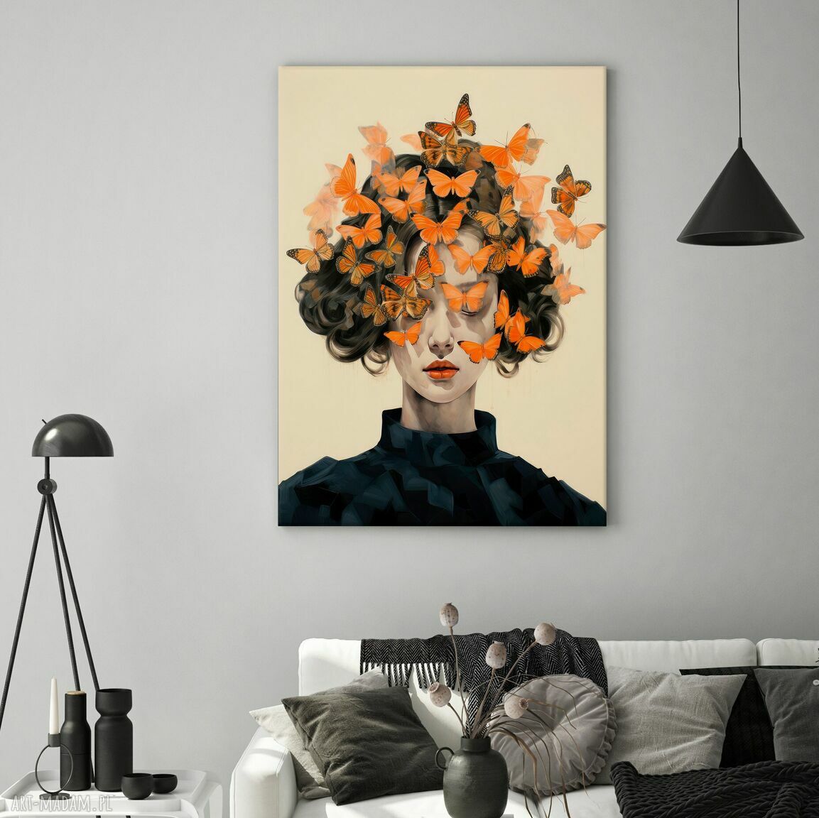 Obraz na płótnie Kobieta i motyle 100x70 cm