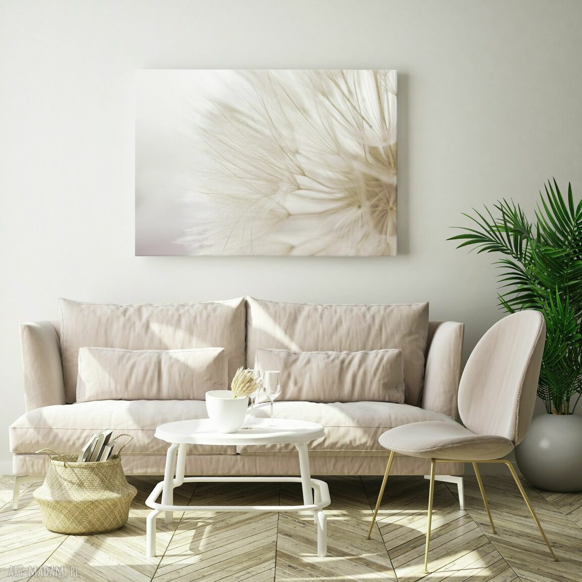 Obraz na płótnie 100x70 cm „Dmuchawiec w beżach” (1-0402)