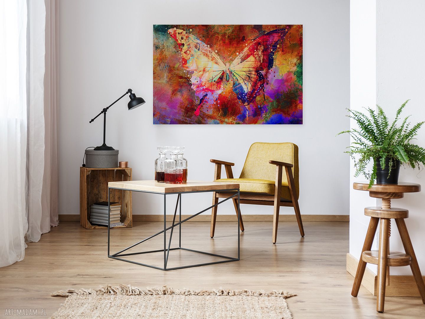 Kolorowy motyl na płótnie 120x80 cm - nowoczesna ozdoba ściany