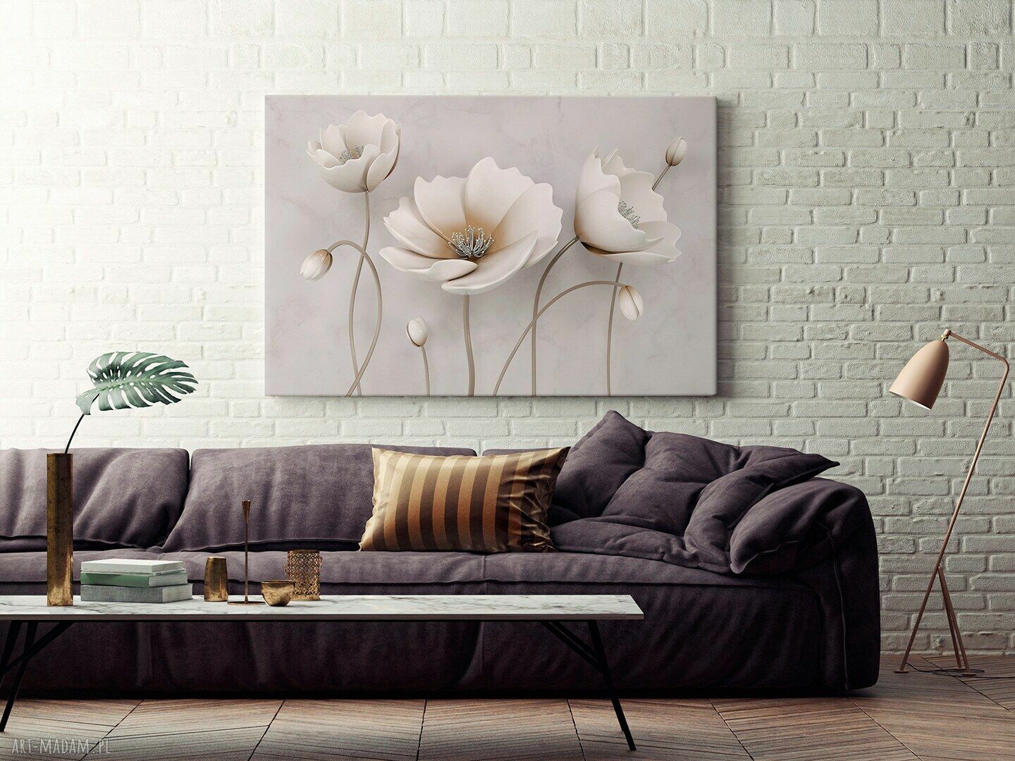 Obraz na płótnie Kwiaty ecru i białe delikatny 120x80 cm