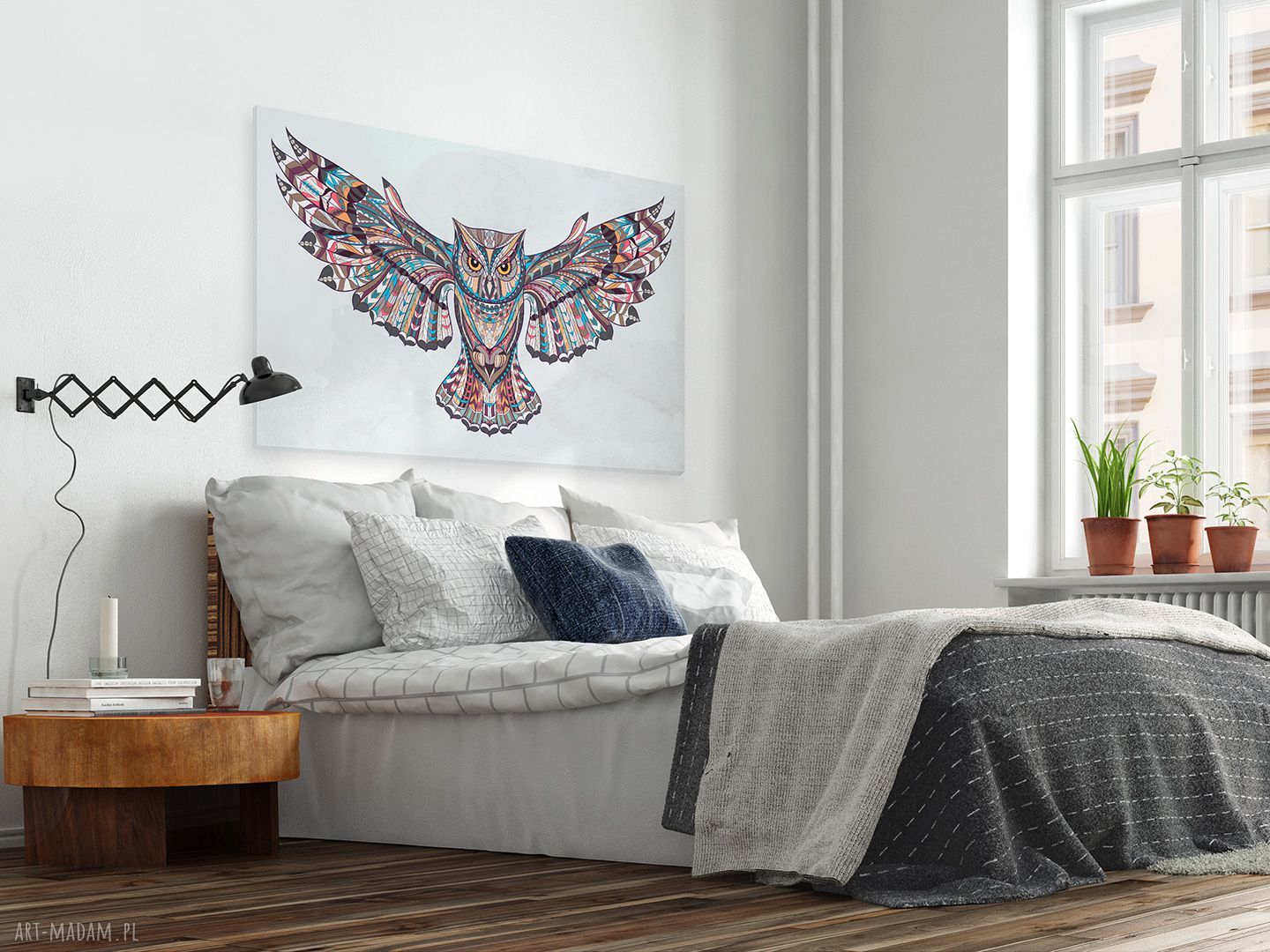 Obraz na płótnie Sowa Boho 120x80 cm (kolorowy)