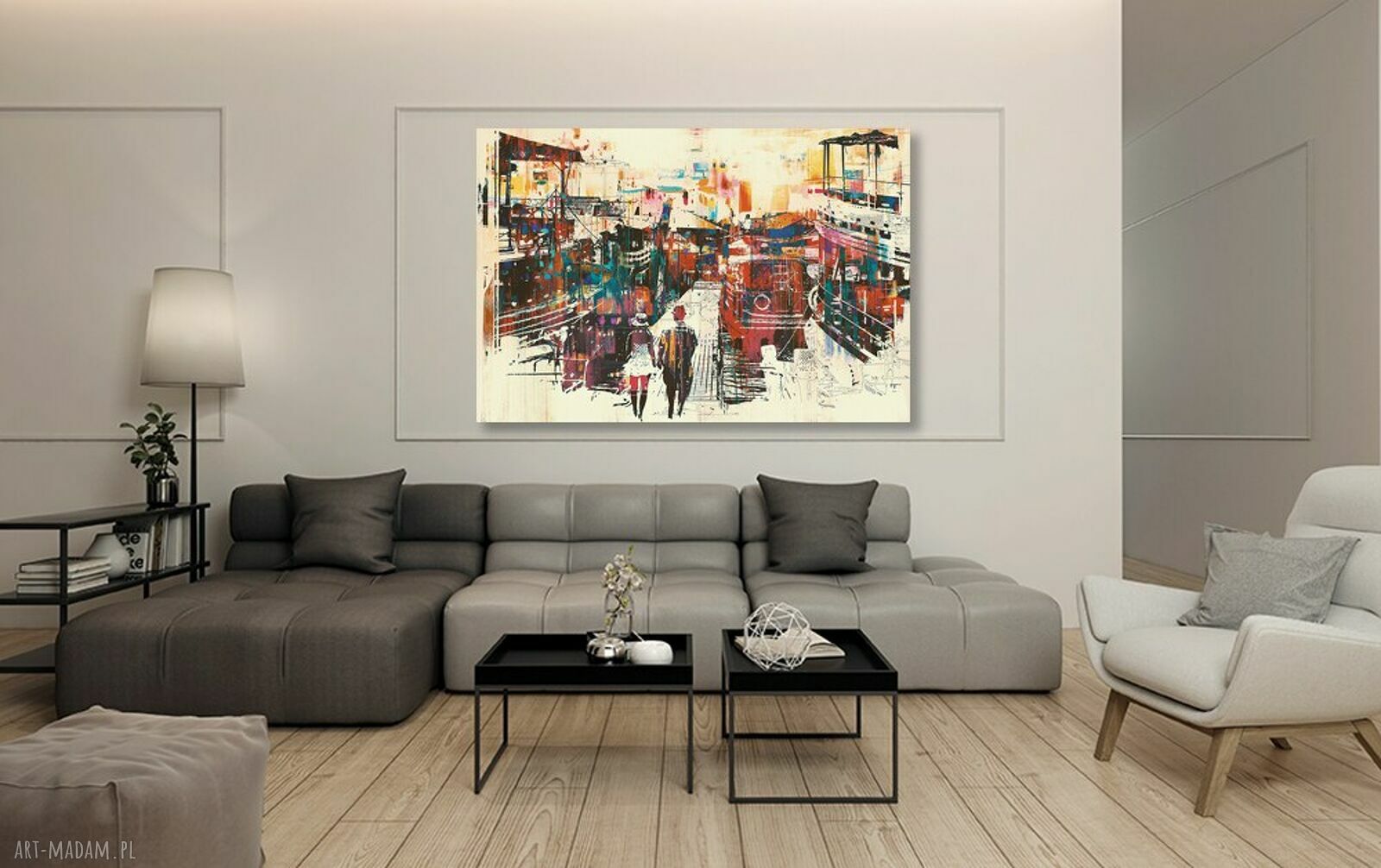 Obraz na płótnie Abstrakcja 65 - kolorowi ludzie spacer pomostem 120x80 cm