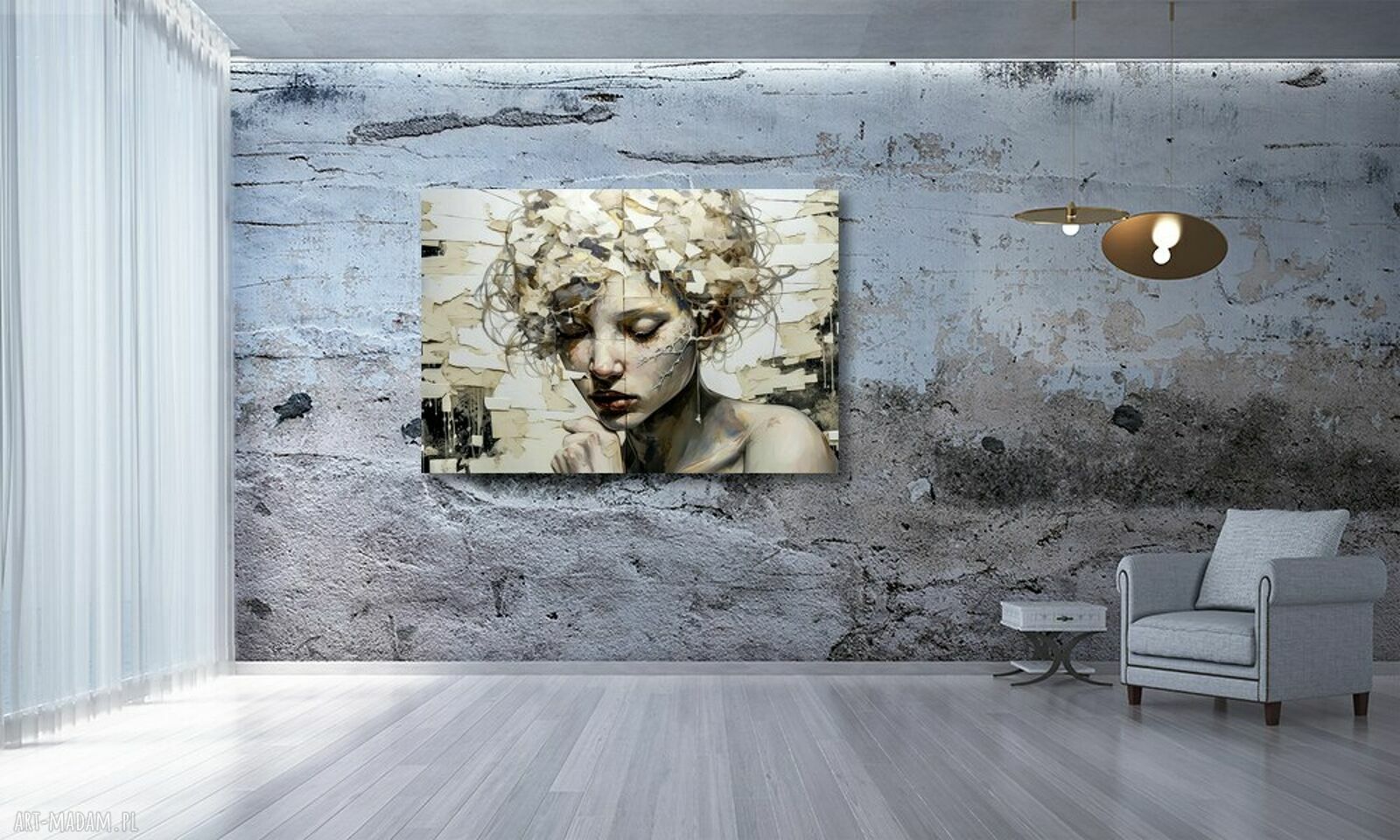 Obraz na płótnie - abstrakcyjny portret kobiety w beżowych tonach 120x80 cm