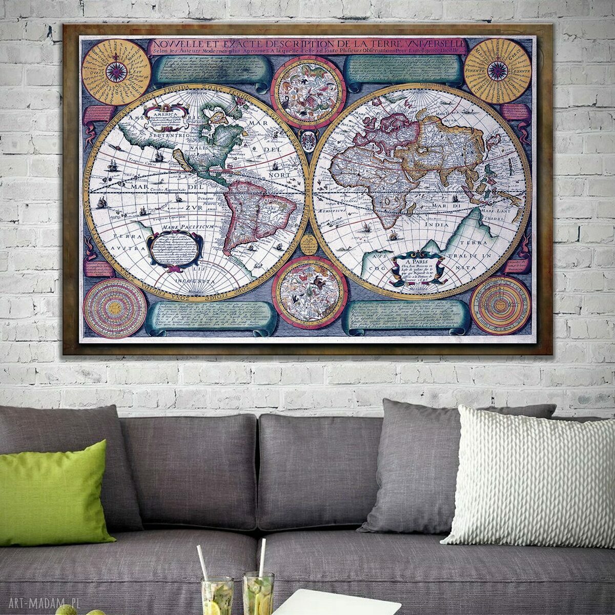 Obraz na płótnie „Stara Mapa” 150x100 cm - vintage beżowy na blejtramie