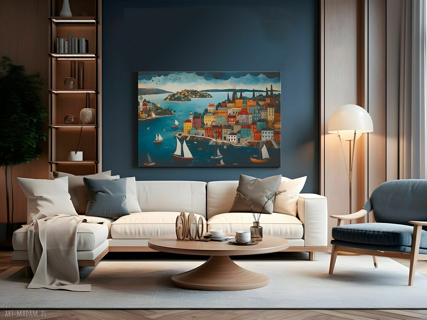 Kolorowy obraz na płótnie „Miasto - Las - Port” 120x80 cm