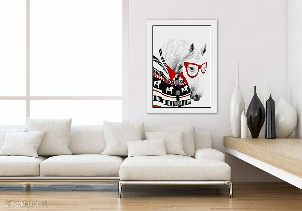 Obraz na płótnie 60x80 cm „Koń w swetrze” - gotowy do zawieszenia